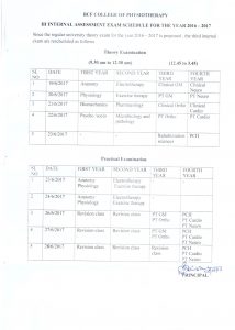 Internal Assesment Exam Schedule – BCF College of Physiotherapy Vaikkom